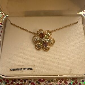 Elegant 18kt Gold Over Brass  Flower Pendant Necklace